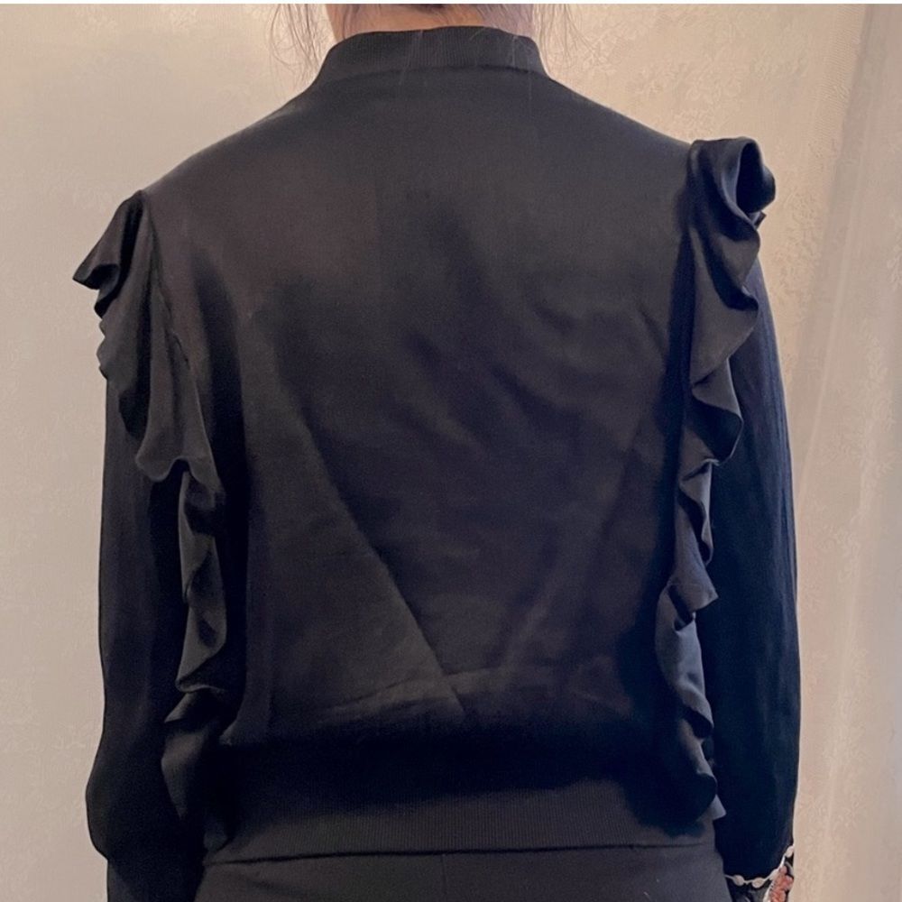 Zara viscose/cotton Floral Embroidered Black bomber Jacket, S - Picture 3 of 12